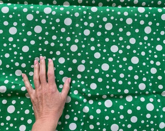 Vintage Polka Dot Fabric Cotton Fabric Green White Retro Fabric Estonia Collectible 70s Fabric Green, Home Decor Fabric