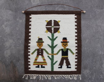 Scandinavian Wool Wall Hanging Woolen Tapestry Hand Woven Folk Art Wall Decor, Scandinavian Home Decor