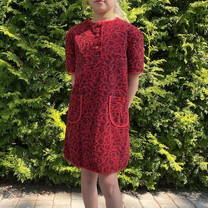 70s Vintage Dress Children Short Sleeve Dress Retro Corduroy Cotton Dress, Size 136, Made in Estonia