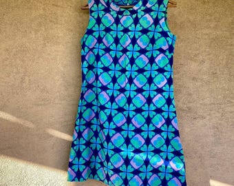 Vestido de verano vintage de los años 70, minivestido retro de viscosa azul y rosa con estampado floral, talla M.