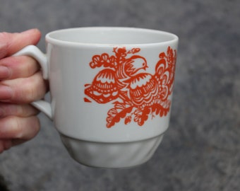 Vintage Coffee Mug Tea Mug Red Birds Decoration Vintage Retro Tableware. Collectible
