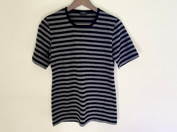 MARIMEKKO T Shirt, Size M, Black Gray Striped Cot… - image 2