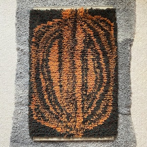 Scandinavian Rya Rug Vintage Wool Carpet Swedish Wool Mat Handmade Mid Century Modern Design Wool Carpet Scandinavian Design