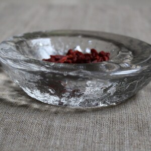 Scandinavian Vintage Heavy Ice Glass Bowl Candle Holder, Decorative Glassware, Retro Home Decor image 2