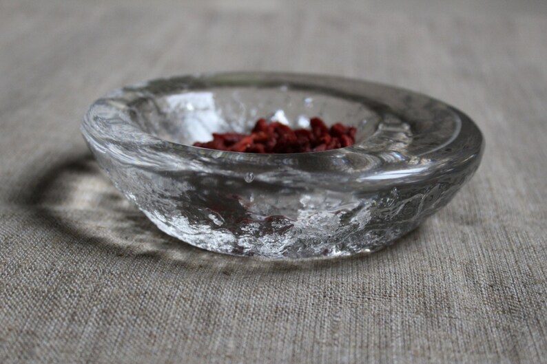 Scandinavian Vintage Heavy Ice Glass Bowl Candle Holder, Decorative Glassware, Retro Home Decor image 2