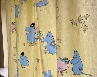 Vintage MOOMIN Cortina Finlayson Moomin Personajes Toros Bebé Tela de Algodón Hecho en Finlandia Vivero Textil Escandinavo Retro Decoración del hogar