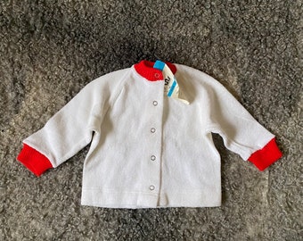 Vintage Baby Jacket White Red Cotton Terry Jacket Retro Baby Clothes Unisex Top