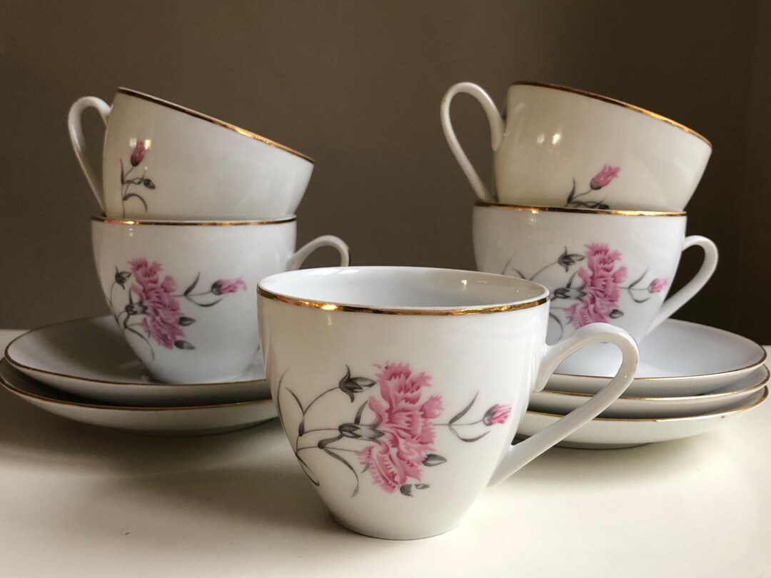 Vintage Espresso Cups With Saucer, Set of 5 Vintage Tableware. Retro