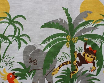 Tela de algodón vintage con estampado de animales estilo años 70 para habitación infantil o guardería. Tela de algodón para decoración del hogar. 38 loros coleccionables, 59" × 78".