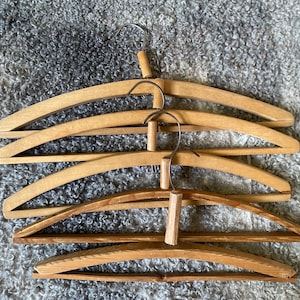 Vintage Wooden Cloth Hangers Set of 5 Rustic Clothes Hangers Set, Shop Window Display 1960s.