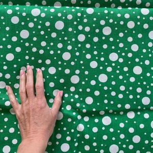 Vintage Polka Dot Fabric Cotton Fabric Green White Retro Fabric Estonia Collectible 70s Fabric Green, Home Decor Fabric