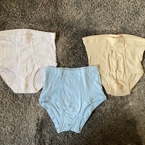 Vintage Men Briefs M Size Ribbed Cotton Vintage High Waist Underpants Unused White Undies Natural Beige Blue Underwear