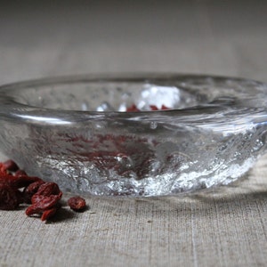 Scandinavian Vintage Heavy Ice Glass Bowl Candle Holder, Decorative Glassware, Retro Home Decor image 4