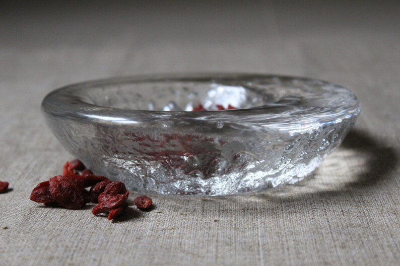 Scandinavian Vintage Heavy Ice Glass Bowl Candle Holder, Decorative Glassware, Retro Home Decor image 4