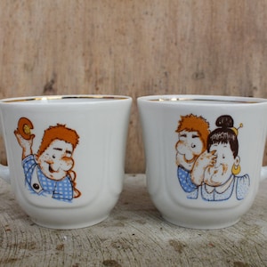 Riga Porcelain Mugs Factory Set of 2 Karlsson Mugs, Vintage Tea/Coffee Mug Children Milk Mug, Retro Drinkware. Collectible RPR