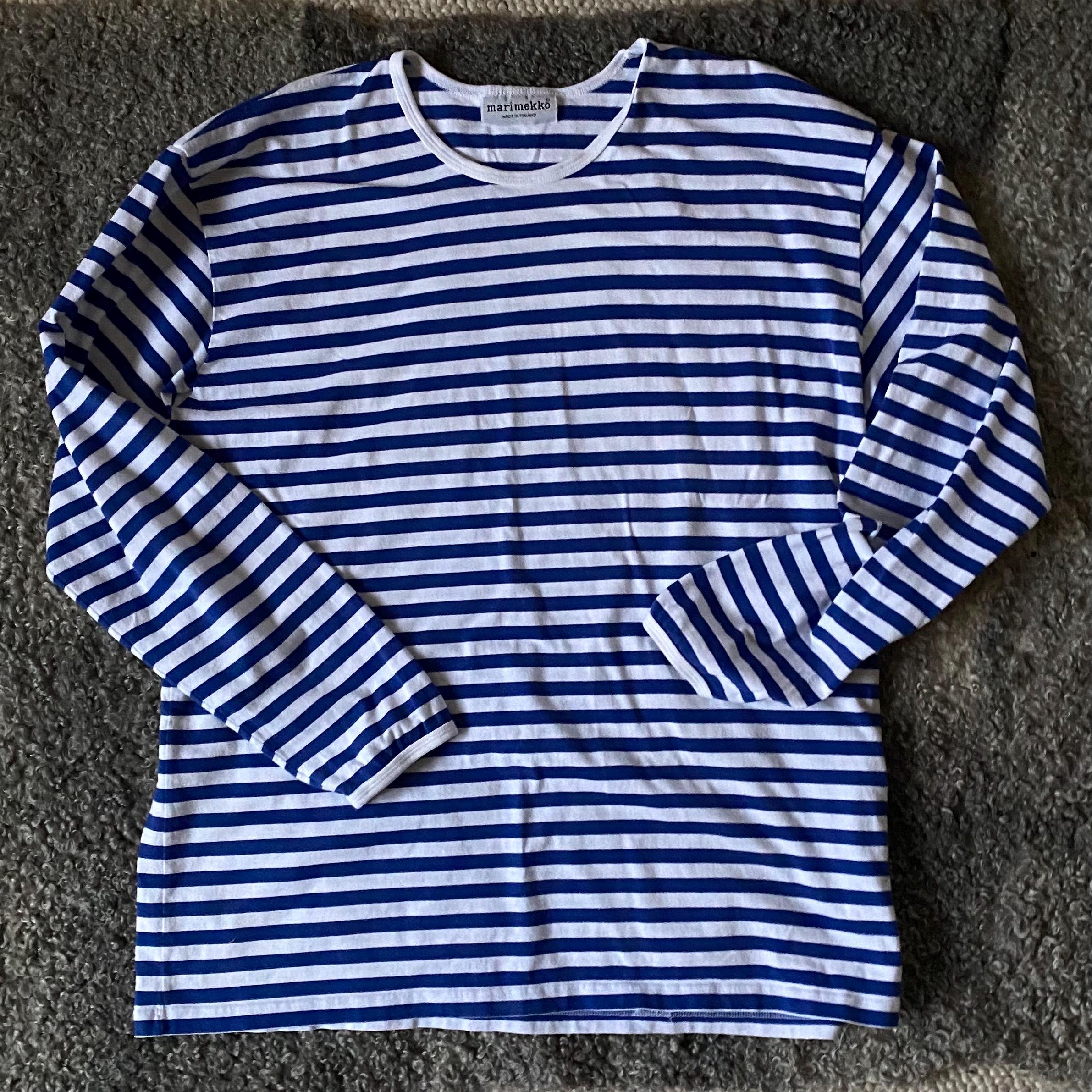 カ*ナ様 マリメッコVintage marimekko Stripe shirt Marimekko Blue White Striped Long Sleeve Shirt Made in Finland