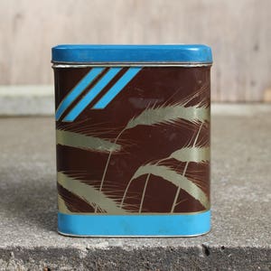 Vintage Tin Box Tin Jar Blue Brown Tin Container Tin Box With Lid Kitchen Storage Vintage Home Decor
