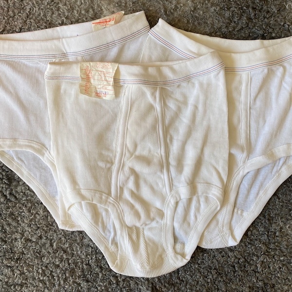 Vintage Men White Underpants, M Size Ribbed Cotton Retro Undies High Waist Grandpa Style Underwear 80s Fashion