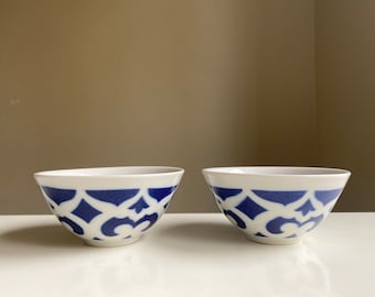 3 Usbekische Teeschalen Piala Bowl Vintage Dessert Schüsseln 3er Set mit Blauer Ornament Dekoration Küche Dekor Sammlerstück