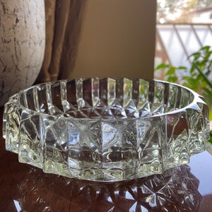 Faceted Glass Bowl Vintage Cut Glass Serving Bowl Candy Dish Art Deco Style Vintage Retro Design, Collectible