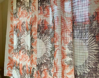 Scandinavian Vintage Curtains Acrylic Wool Orange White Big Flowers 2 Curtain Panels Scandi Home Decor  Holiday Decoration