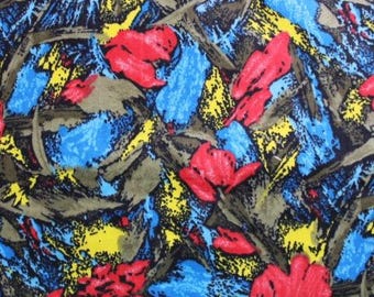 Tela de franela de algodón vintage, tela vintage, tela retro de los años 80 con estampado abstracto moderno de flores, coleccionable, 35" × 154"