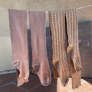 70s Vintage Cotton Stockings Thigh Highs Women Garter Socks Brown Cotton Garter Belt Socks Bohemian Retro Winter Knee Socks