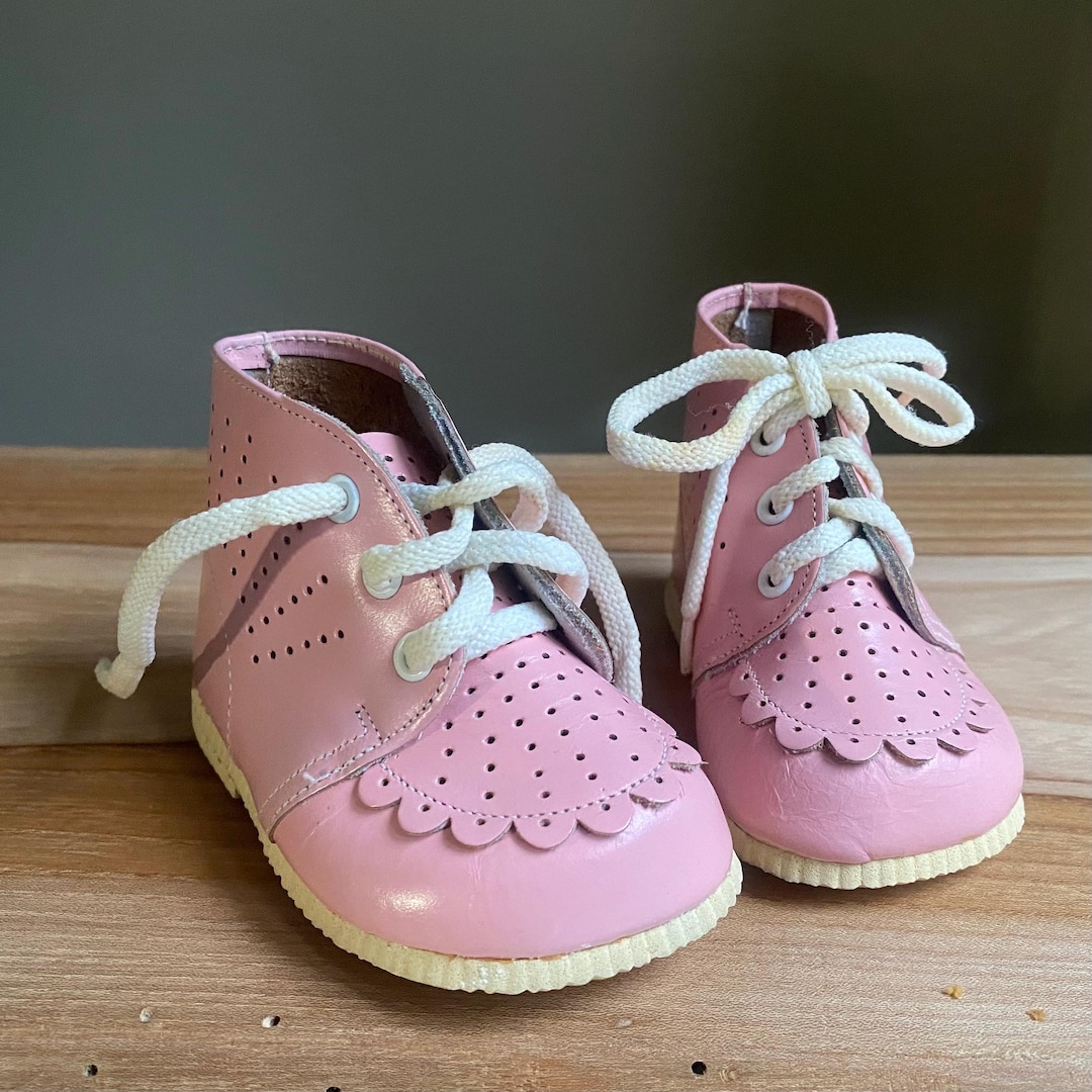 Vintage Baby Shoes Retro Pink Leather Baby Boots Natural Leather ...