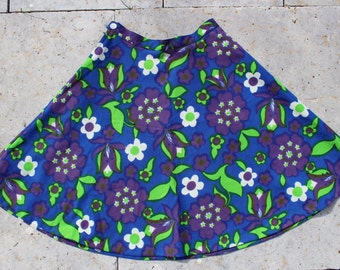 Falda escandinava de los años 70, falda vintage de talle alto con estampado floral en colores vivos, hecha a mano, talla S/M