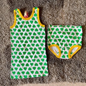Vintage Unisex Unterwäsche Set Größe XS / S Baumwolle Hohe Taille Höschen und Tank Top Grüne Herzen Junge Männer Frauen Dessous Made in Estland, MARAT