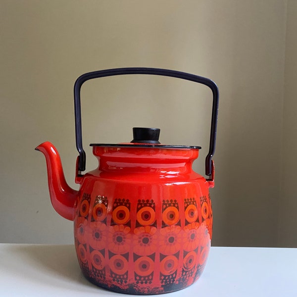 Finland Finel Kehrä Enamel Teapot Tea Kettle Arabia Red Enamelware Kaj Franck 60s Scandinavian Design