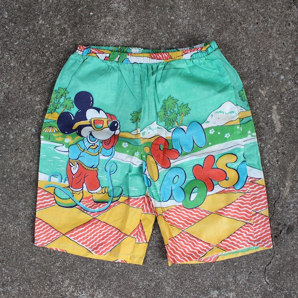 Vintage Boys Shorts, Mickey Mouse Short Pants Cotton Boy Summer Clothes 80s Retro Children Clothes Size 10