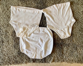 Women Vintage White Panties Retro Underwear Ribbed Cotton White High Waist Underpants Unused Undies, MARAT
