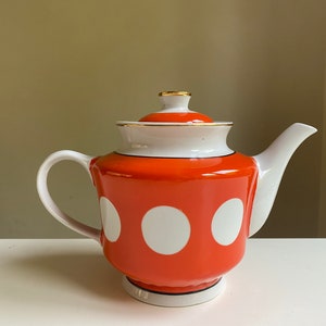 Ukraine Kaffeekanne Groß Vintage Rote Tupfen Ternopil Porzellanfabrik Tea Time Made in Ukraine Sammlerstück