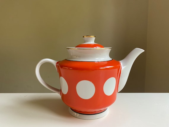 Ukraine Kaffeekanne Groß Vintage Rote Tupfen Ternopil Porzellanfabrik Tea Time Made in Ukraine Sammlerstück