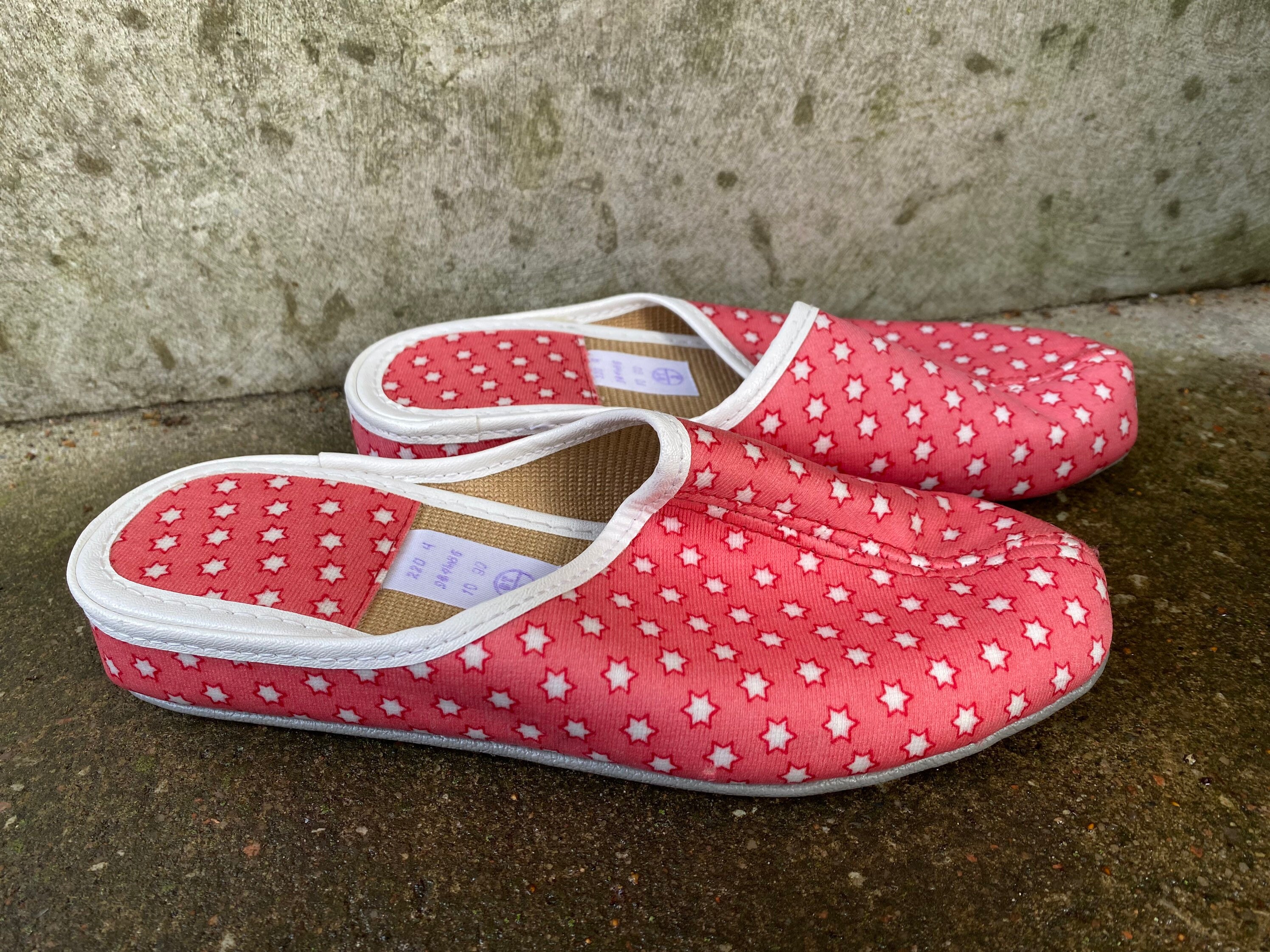 Vintage Slippers Home Shoes Retro Mid Century Women Pink Stars Etsy
