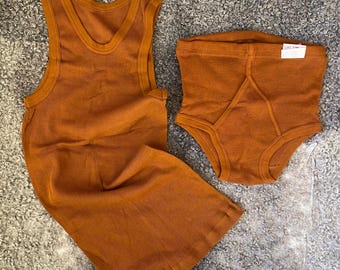 Biancheria intima vintage da uomo taglia M in cotone a coste, mutande o canottiera marrone anni '70, canotta e slip in cotone con apertura Estonia Marat