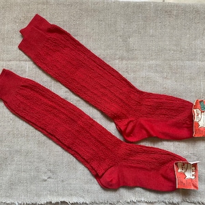 Vintage Girl Party Socks 2 Pair Unused Knee High Socks Red CottonWoven Pattern Retro 80s Kids Clothes Christmas