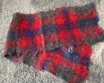 Vintage Plaid Mohair Scarf Warm Mohair Shawl Winter Men Accessories Red Blue Colours
