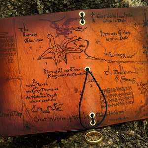 SMALLER size lord of the rings travellers, Leather Travelers Notebook Cover,lotr leather map book,lonely mountain map,middle earth, hobbit image 3