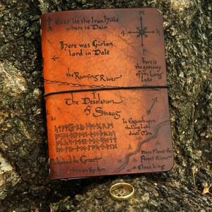 SMALLER size lord of the rings travellers, Leather Travelers Notebook Cover,lotr leather map book,lonely mountain map,middle earth, hobbit image 5