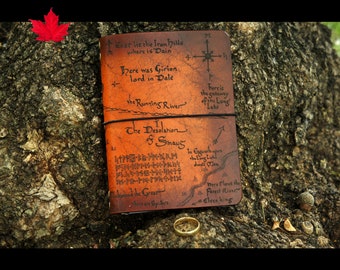 SMALLER size lord of the rings travellers, Leather Travelers Notebook Cover,lotr leather map book,lonely mountain map,middle earth, hobbit