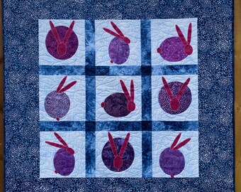 Purple Batik Bunnies Handmade Quilt