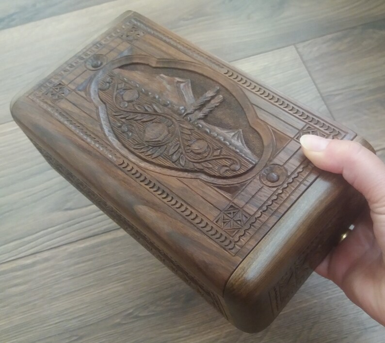 Handmade Armenian Wooden Box with Mount Ararat and Pomegranate