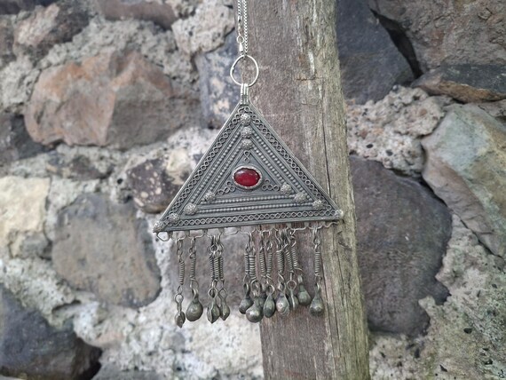 Vintage Armenian Triangular Solid Silver Drop Bow… - image 2