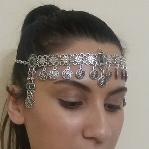 Couronne Frontale Ethnique Anahit – Bijou Tête Argenté Avec Pendants, Alliage, Style Arménien, Neuf