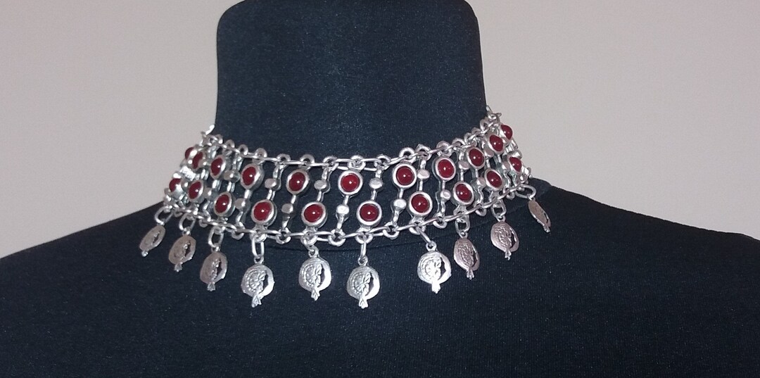 Collier Ras Du Cou Grenade – Pendentif Lune, Acier Inoxydable, 46-50 Cm, Style Ethnique Arménien