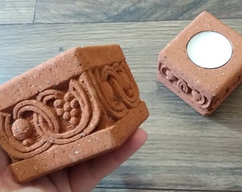 Armenian Tuff Stone Candle Holder – Pomegranate & Grapes Carving