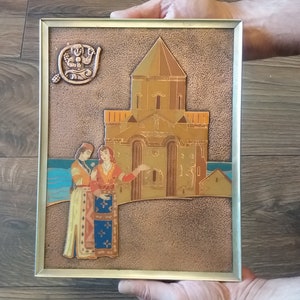 Vintage Armenian Copper Enamel Wall Art – Legend of Tamar & Achtamar Cathedral