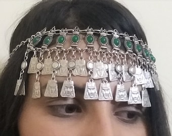 Anahit Chrysolite Forehead Crowns Silver Plated Drop, Armenian Headpieces Drop, Goddess Forehead, Headband, Hair Jewelry, Headwear